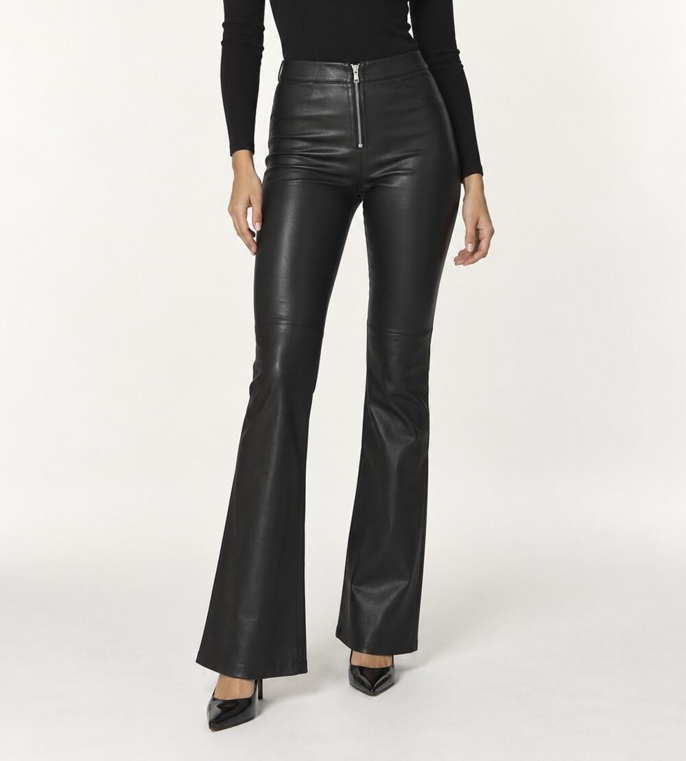 ba&sh Queenie Black Leather High Rise Flare Pants Trousers 36 US 4 NWT